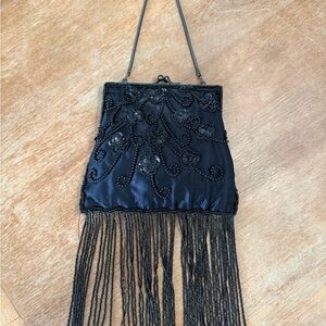 Vintage Sasha of New York Black Beaded Fringe Evening Bag